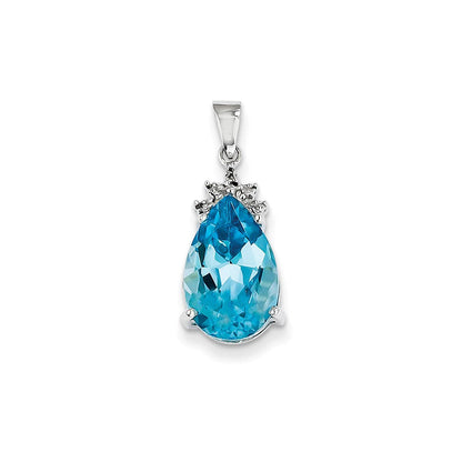 14K Weißgold Blautopas- und Diamant-Anhänger