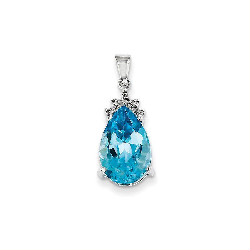14K Weißgold Blautopas- und Diamant-Anhänger