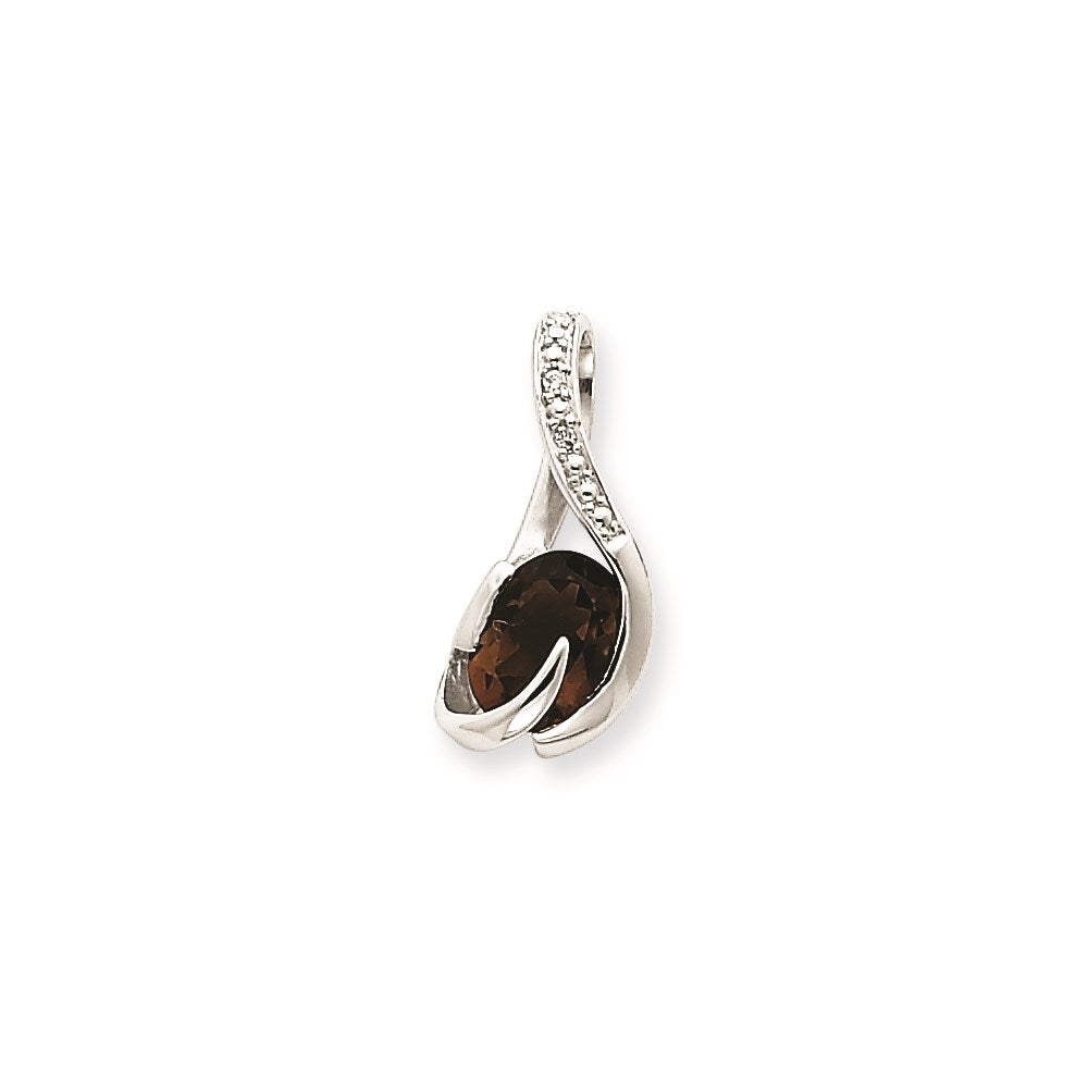 14K Weißgold Anhänger mit Rauchquarz und echtem Diamant