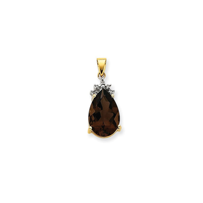 14K Gelbgold Anhänger mit Rauchquarz und echten Diamanten