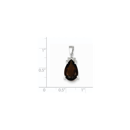 14K Weißgold Rauchquarz- und Diamant-Anhänger