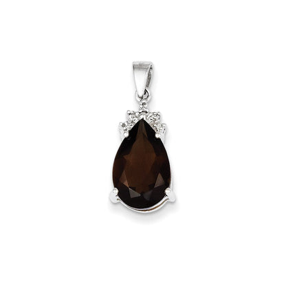 14K Weißgold Rauchquarz- und Diamant-Anhänger