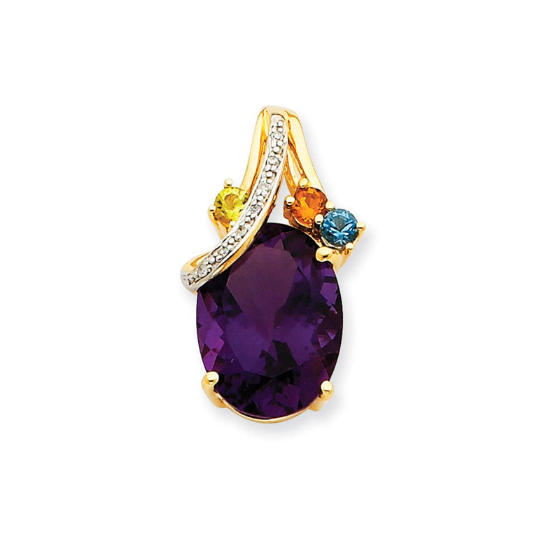 14K Gelbgold Amethyst-, Peridot-, Citrin- und Blautopas-Diamant-Anhänger