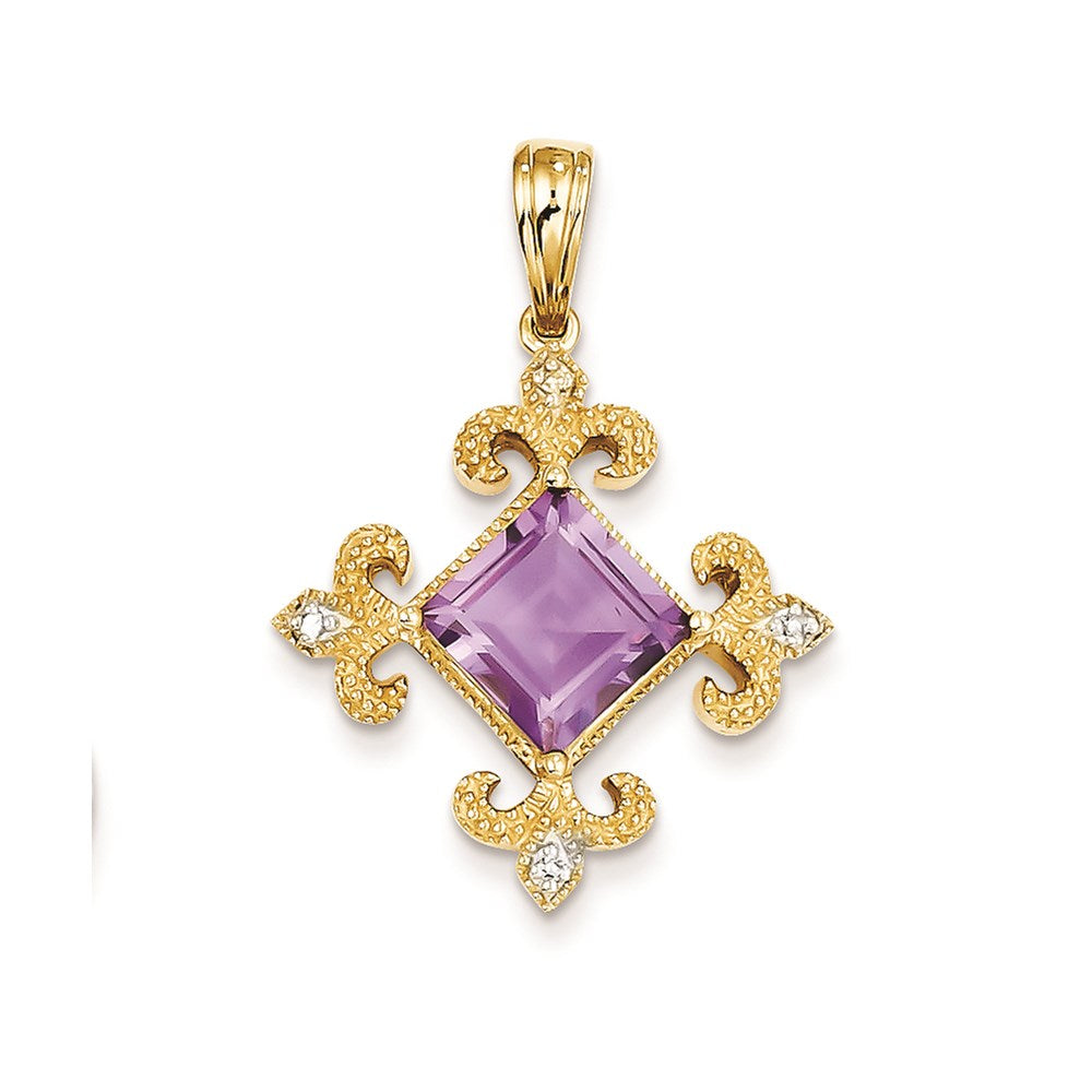 14K Gelbgold Amethyst- und Diamant-Anhänger