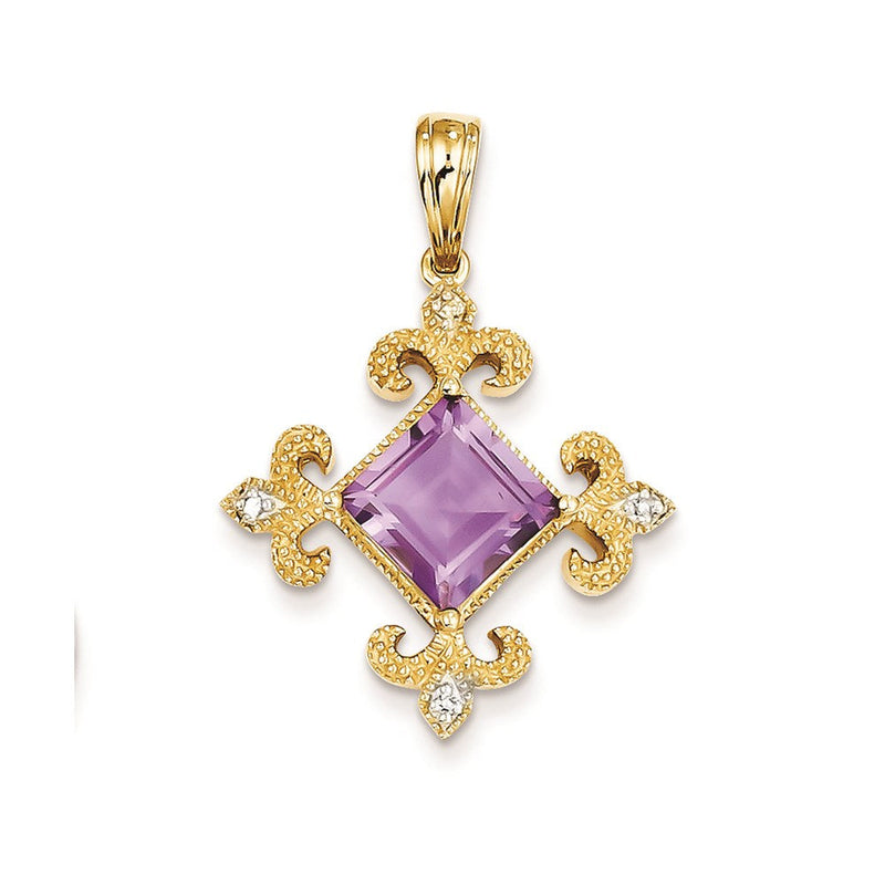 14K Gelbgold Amethyst- und Diamant-Anhänger