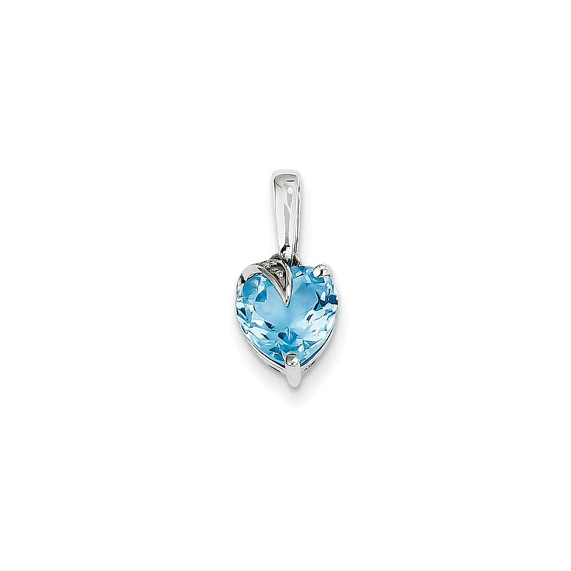 14K Weißgold Blautopas & Echter Diamant Herzanhänger