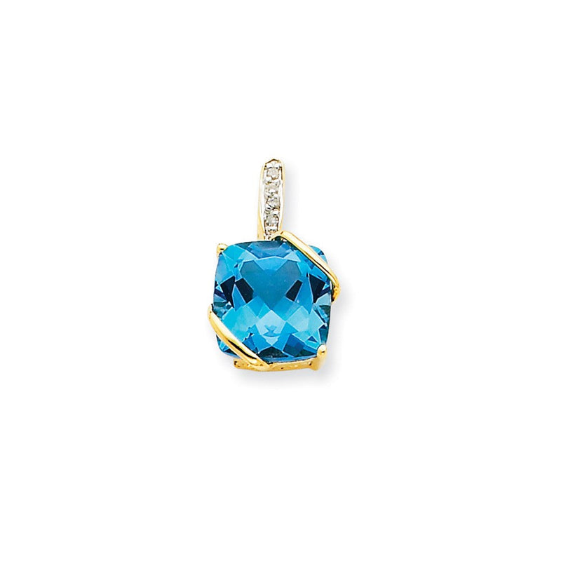 14K Gelbgold Blautopas- & Echt-Diamant-Anhänger