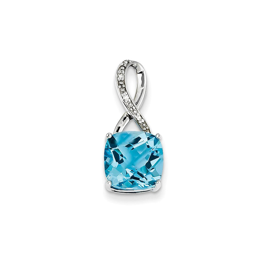 14K Weißgold Blautopas- & Echt-Diamant-Anhänger