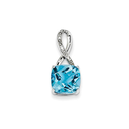 14K Weißgold Blautopas- & Echt-Diamant-Anhänger