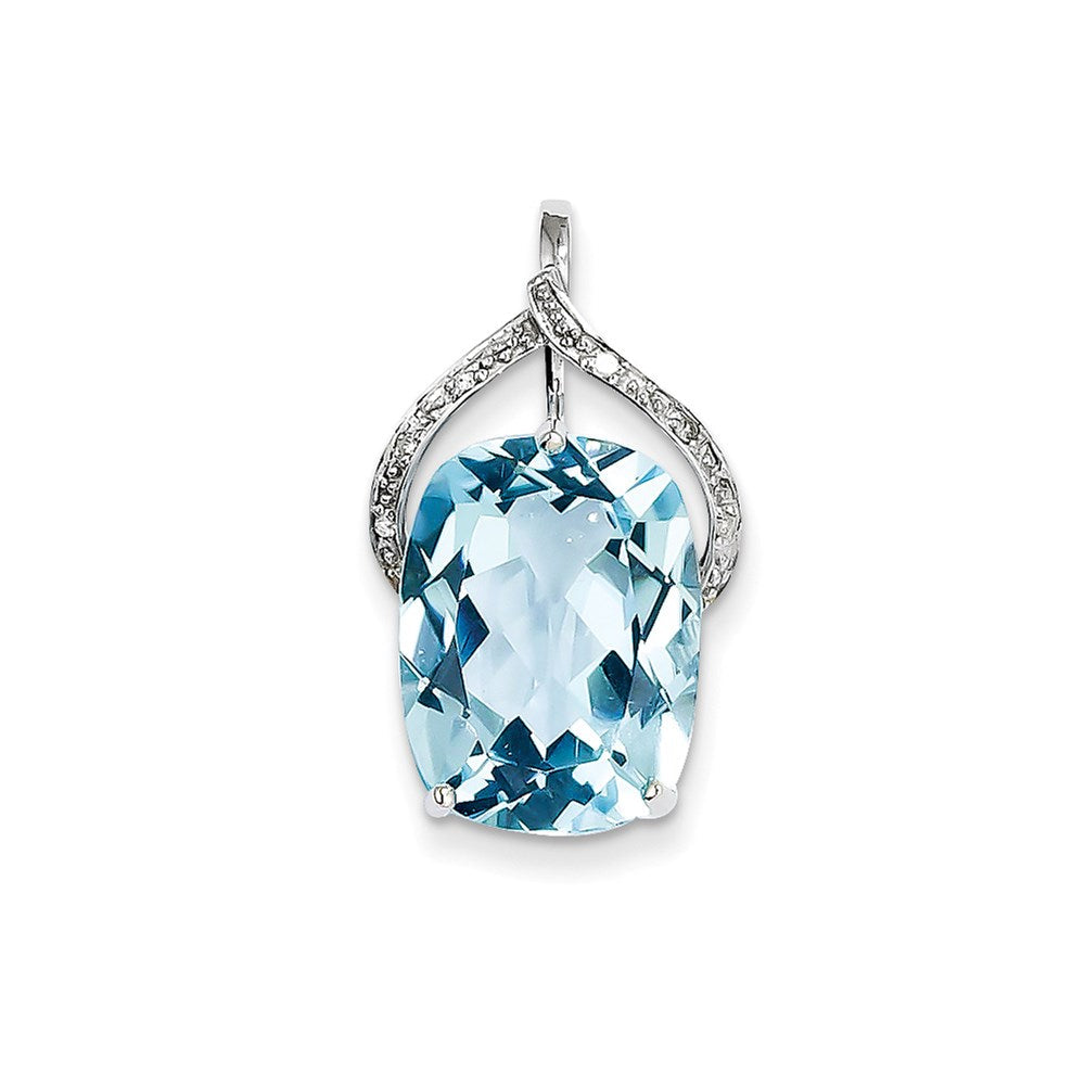 14K Weißgold Anhänger mit Blautopas und echtem Diamant