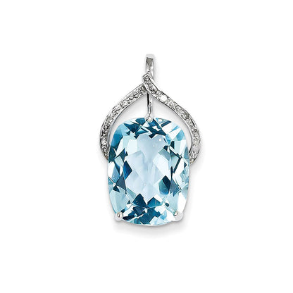 14K Weißgold Anhänger mit Blautopas und echtem Diamant