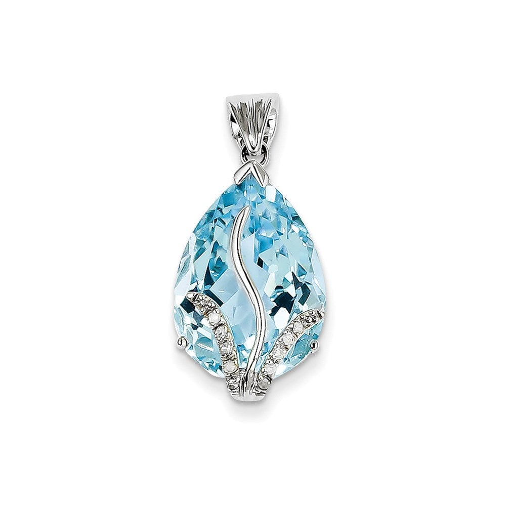 14K Weißgold Anhänger mit Blautopas und Diamant