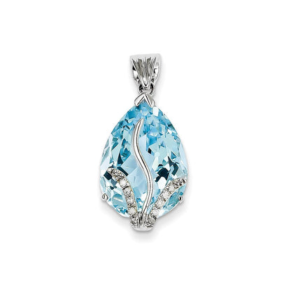 14K Weißgold Anhänger mit Blautopas und Diamant