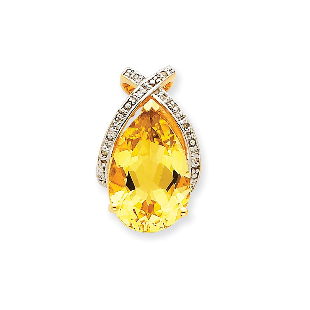 14K Gelbgold Anhänger mit Zitronenquarz und echten Diamanten