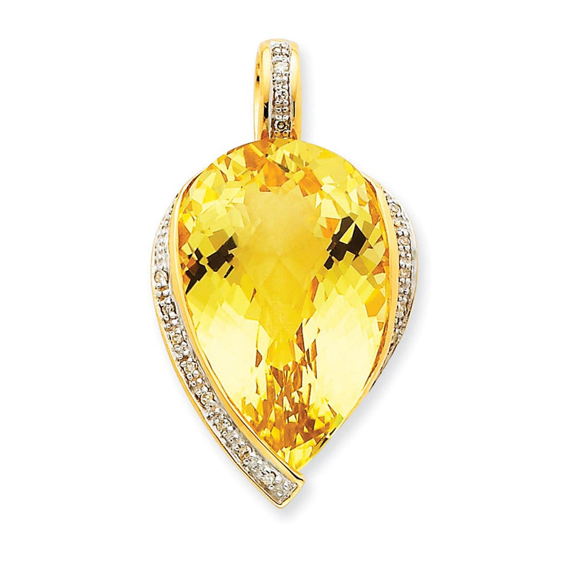 14K Gelbgold Anhänger mit Zitronenquarz und echten Diamanten