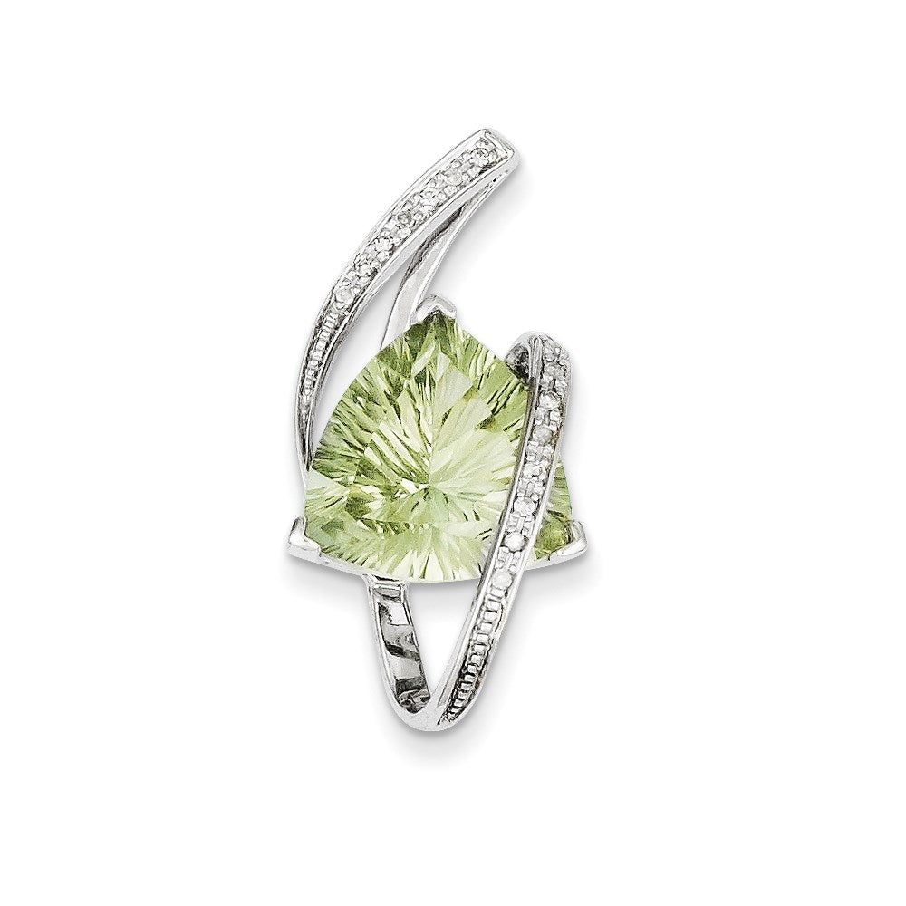 14K Weißgold Grüner-Quarz- und Diamant-Slide-Anhänger