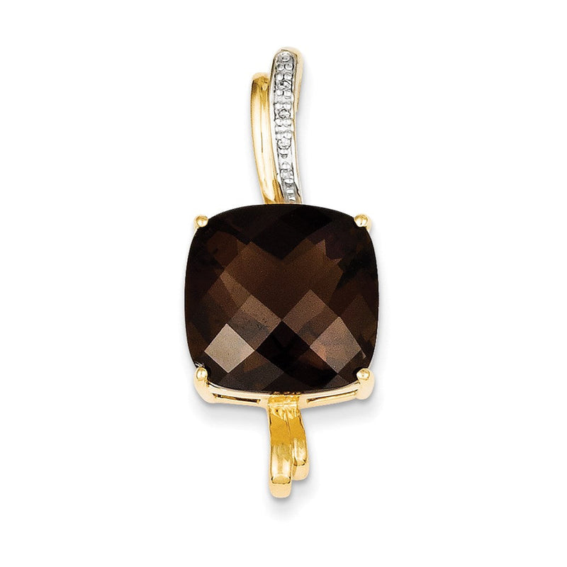 14K Gelbgold Anhänger mit Rauchquarz und echten Diamanten
