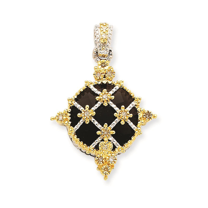 14K Weißgold Anhänger mit Rauchquarz & echtem Diamant