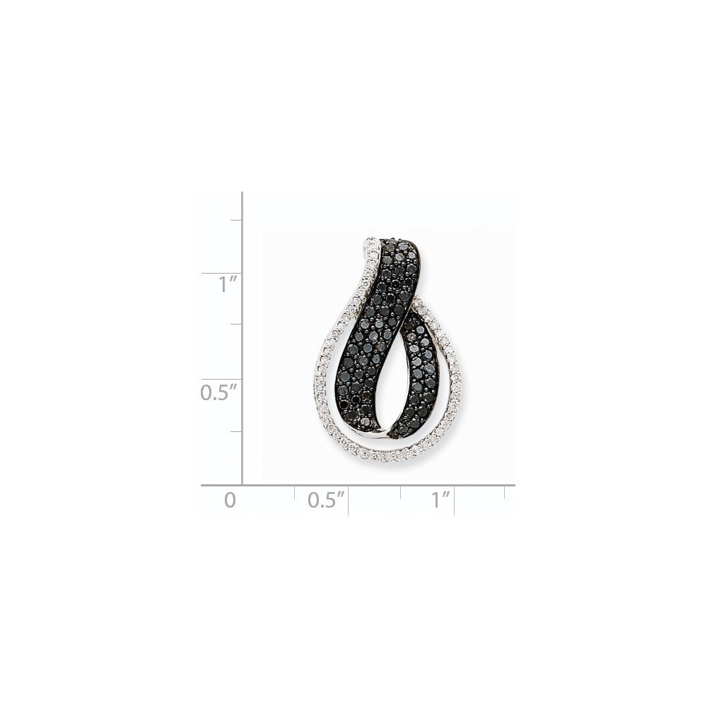 14K Weißgold Aa Schwarz & Weiß Echt Diamant Gedreht Loop Anhänger