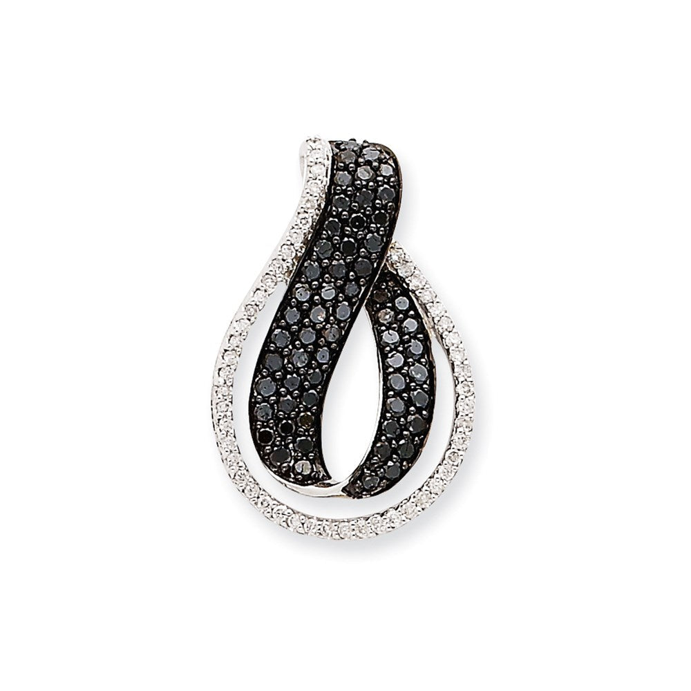 14K Weißgold Aa Schwarz & Weiß Echt Diamant Gedreht Loop Anhänger