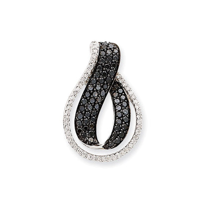 14K Weißgold Aa Schwarz & Weiß Echt Diamant Gedreht Loop Anhänger