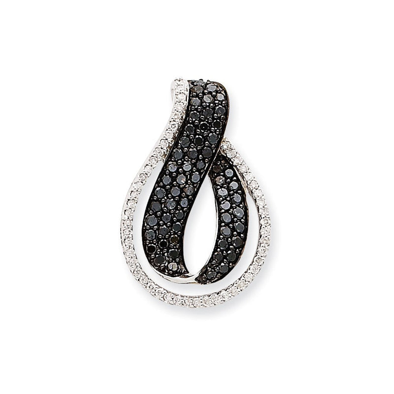 14K Weißgold Aa Schwarz & Weiß Echt Diamant Gedreht Loop Anhänger