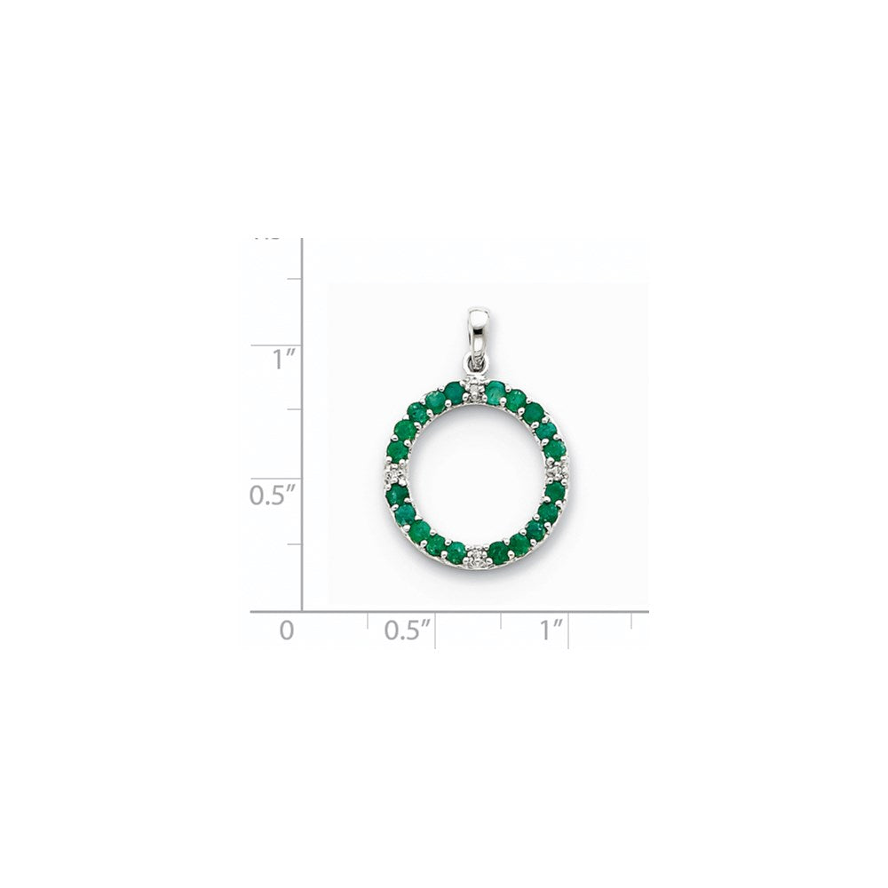 14K Weißgold Anhänger mit Smaragd und echten Diamanten in Kreisform