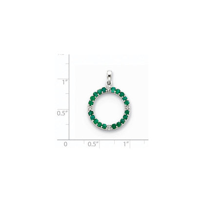 14K Weißgold Anhänger mit Smaragd und echten Diamanten in Kreisform