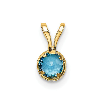 14K Gelbgold 4mm Blautopas Anhänger mit Zargenfassung