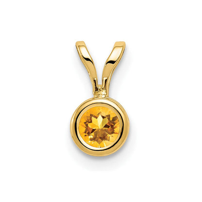 14K Gelbgold Citrin-Anhänger, 4 mm, mit Zargenfassung