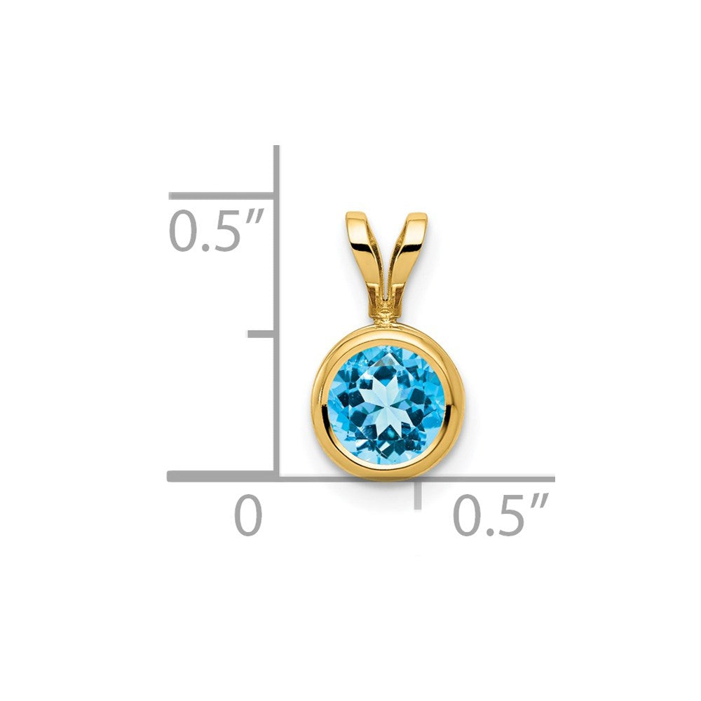 14K Gelbgold 6-mm-Blautopas-Anhänger mit Zargeneinfassung
