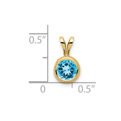 14K Gelbgold Anhänger mit 6-mm-Blautopas im Schachbrettschliff und Zargenfassung