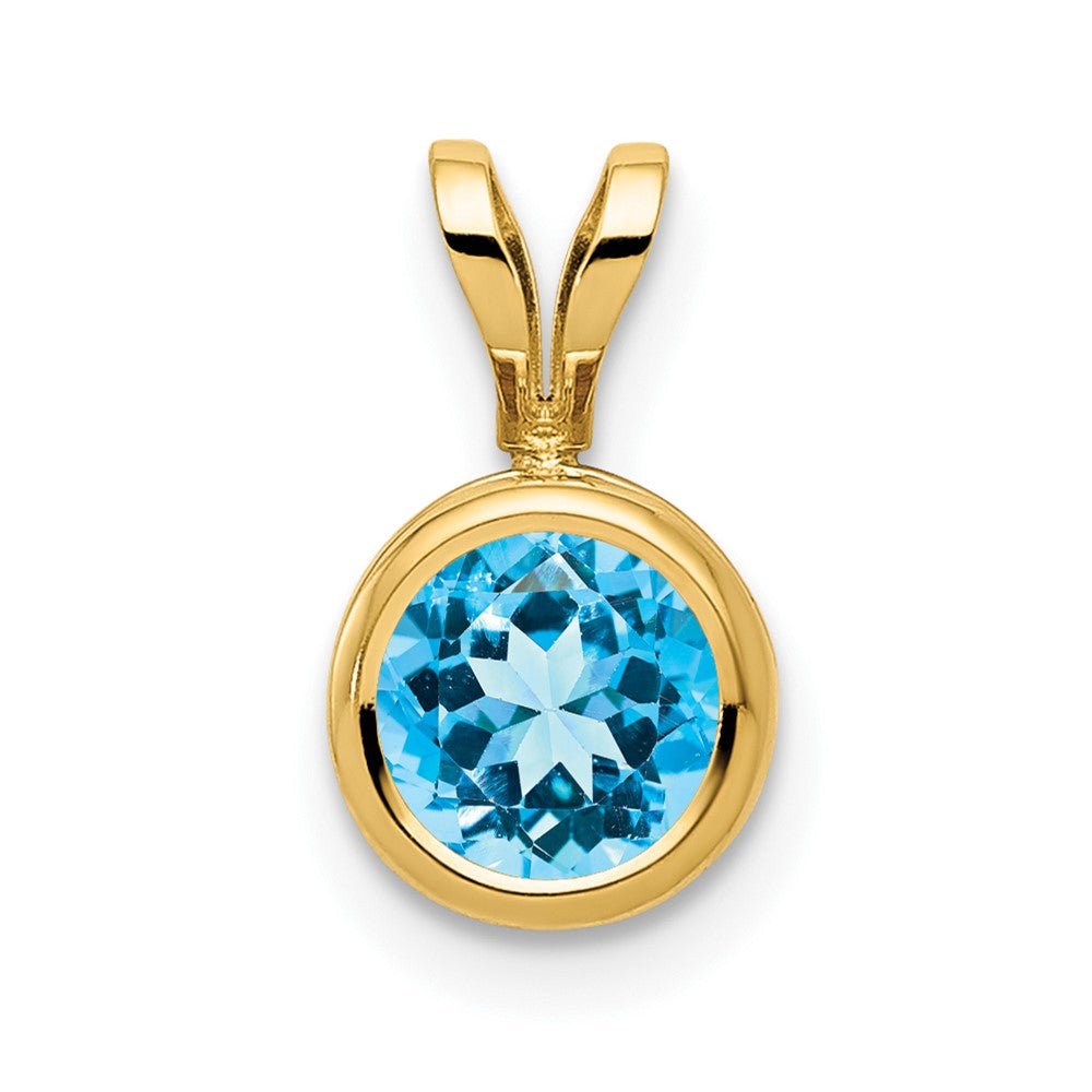 14K Gelbgold 6-mm-Blautopas-Anhänger mit Zargeneinfassung