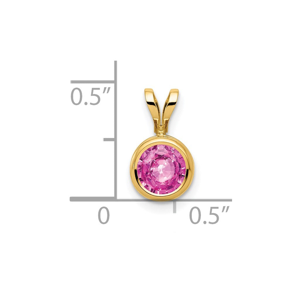 14K 6 mm Rosa-Saphir-Anhänger mit Zargenfassung