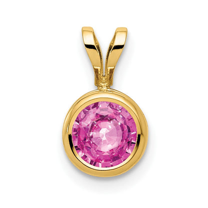 14K 6 mm Rosa-Saphir-Anhänger mit Zargenfassung