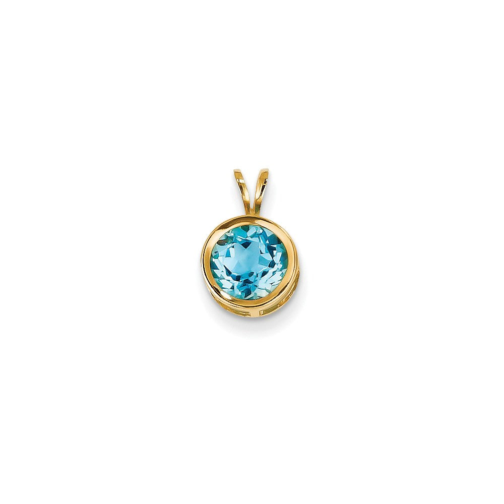 14K Gelbgold Anhänger mit Blautopas, 7 mm, Zargenfassung