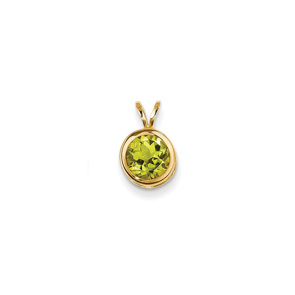 14K Gelbgold Peridot-Anhänger mit Zargenfassung, 7 mm