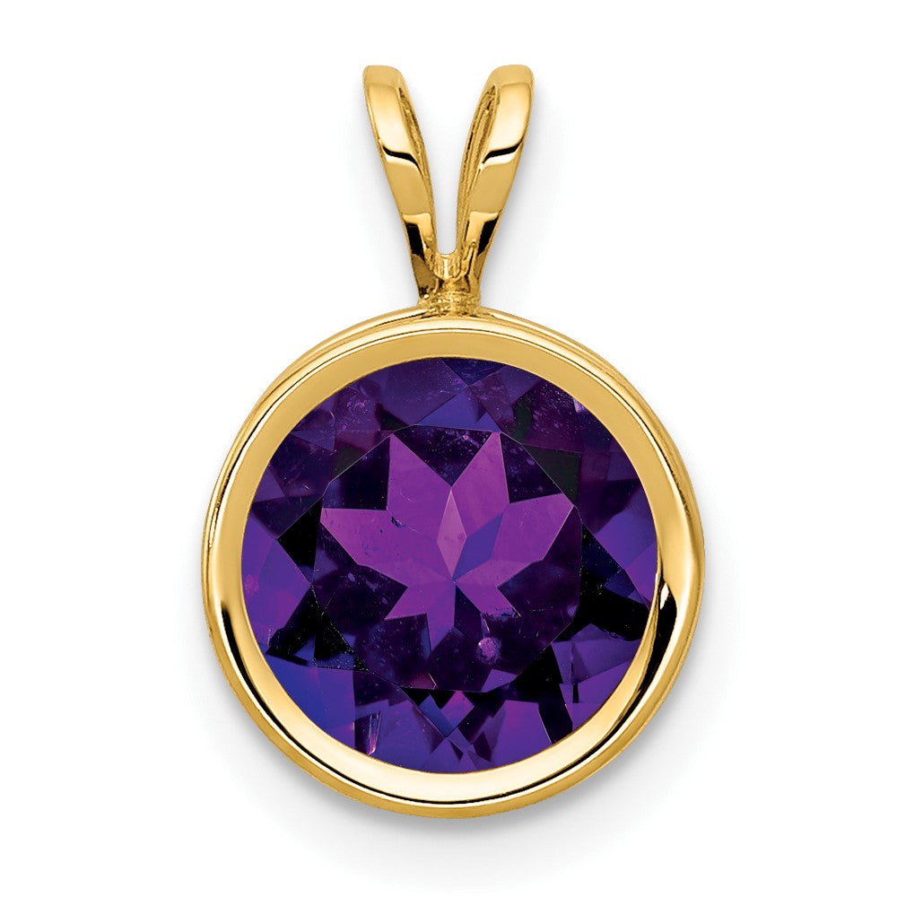 14K Gelbgold 8 mm Amethyst Karo-Facettenschliff Anhänger mit Zargenfassung