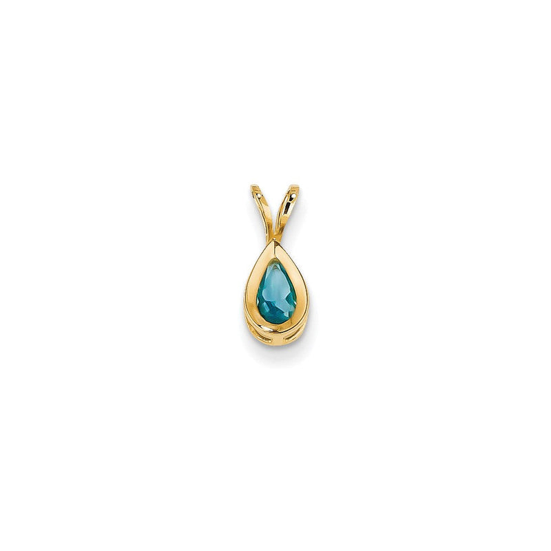 14K Gelbgold 6x4mm Birnenschliff Blautopas Schachbrettschliff Anhänger mit Zargenfassung
