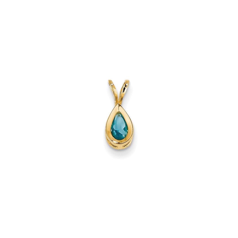 14K Gelbgold Anhänger mit Zargenfassung und birnenförmigem blauen Topas, 6x4 mm
