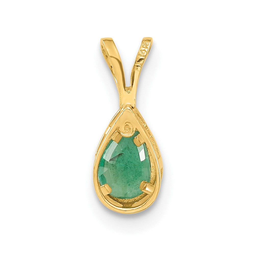 14K Gelbgold Anhänger mit 6x4mm Smaragd im Birnenschliff, Zargenfassung