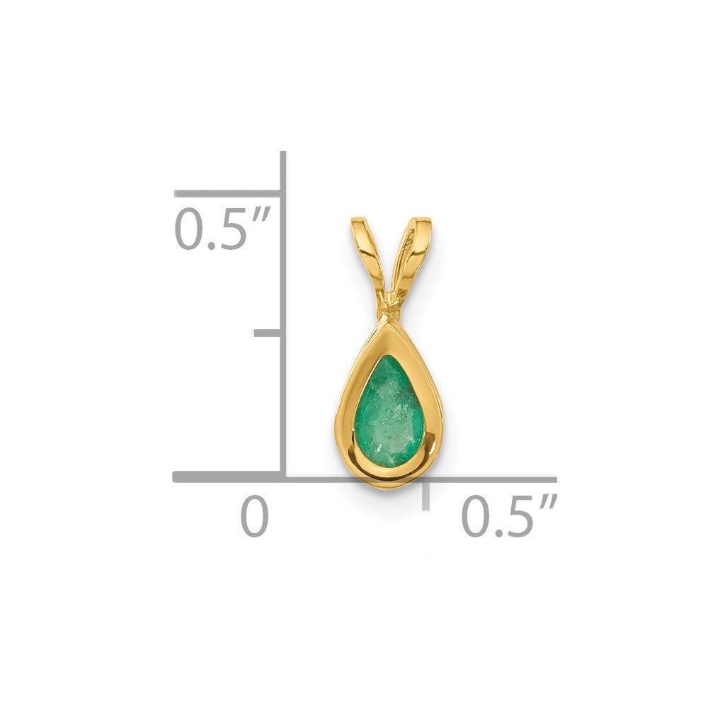 14K Gelbgold Anhänger mit 6x4mm Smaragd im Birnenschliff, Zargenfassung