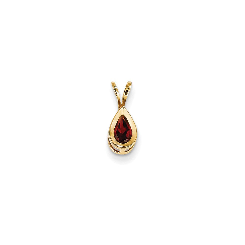 14K Gelbgold 6x4mm Birnen-Granat Anhänger mit Zargenfassung