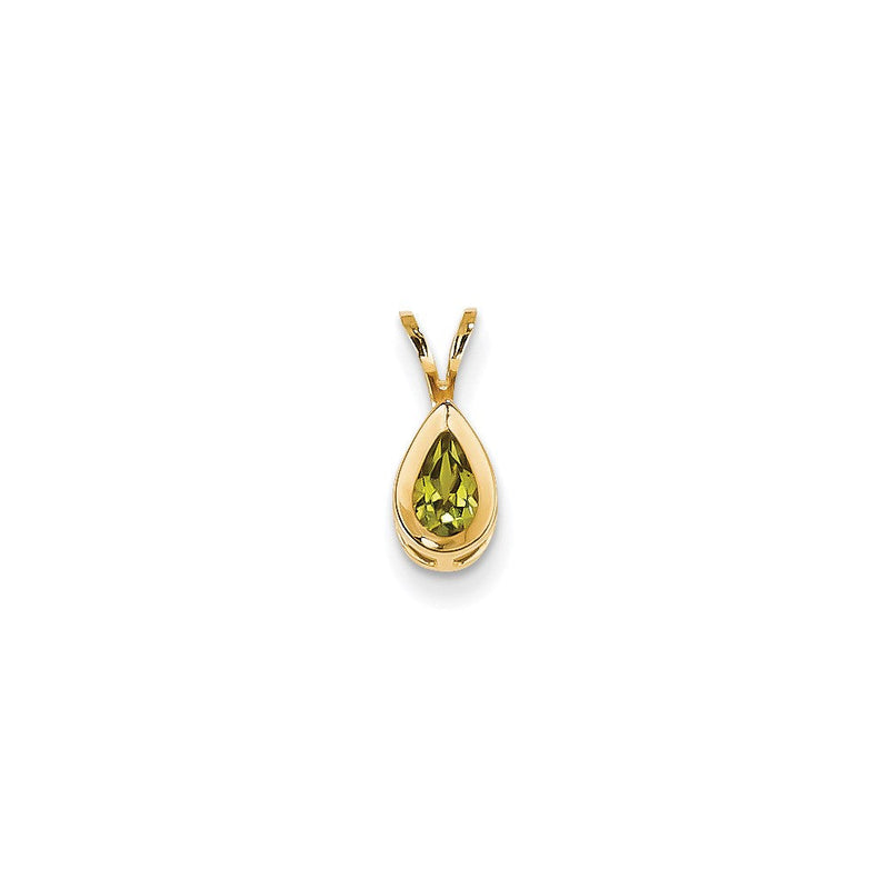 14K Gelbgold 6x4mm Peridot Birne Checker-Fassung Anhänger** Natürlichere Variante: **14K Gelbgold Anhänger mit birnenförmigem 6x4mm Peridot in Checker-Fassung