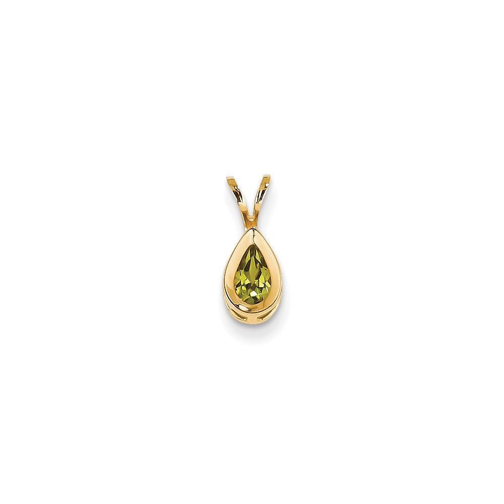 14K Gelbgold 6x4mm Peridot Birnenschliff Anhänger mit Zargenfassung