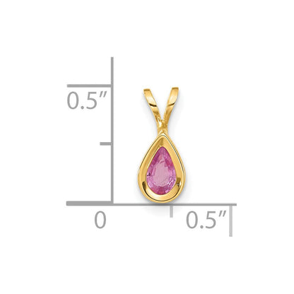 14K Gelbgold Anhänger mit Zargenfassung, 6x4 mm birnenförmiger rosa Saphir