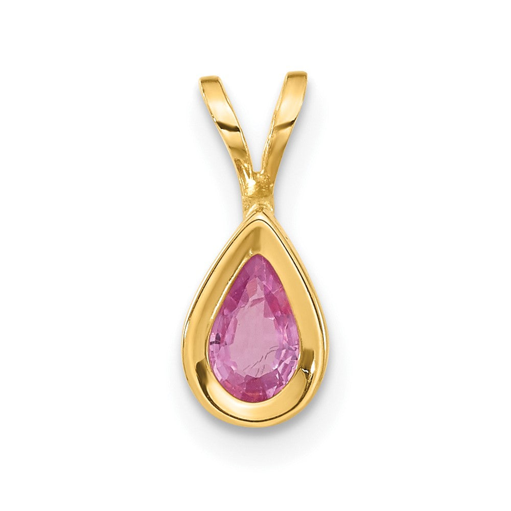 14K Gelbgold Anhänger mit Zargenfassung, 6x4 mm birnenförmiger rosa Saphir