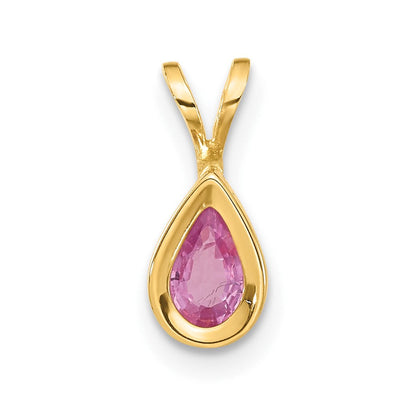 14K Gelbgold Anhänger mit Zargenfassung, 6x4 mm birnenförmiger rosa Saphir