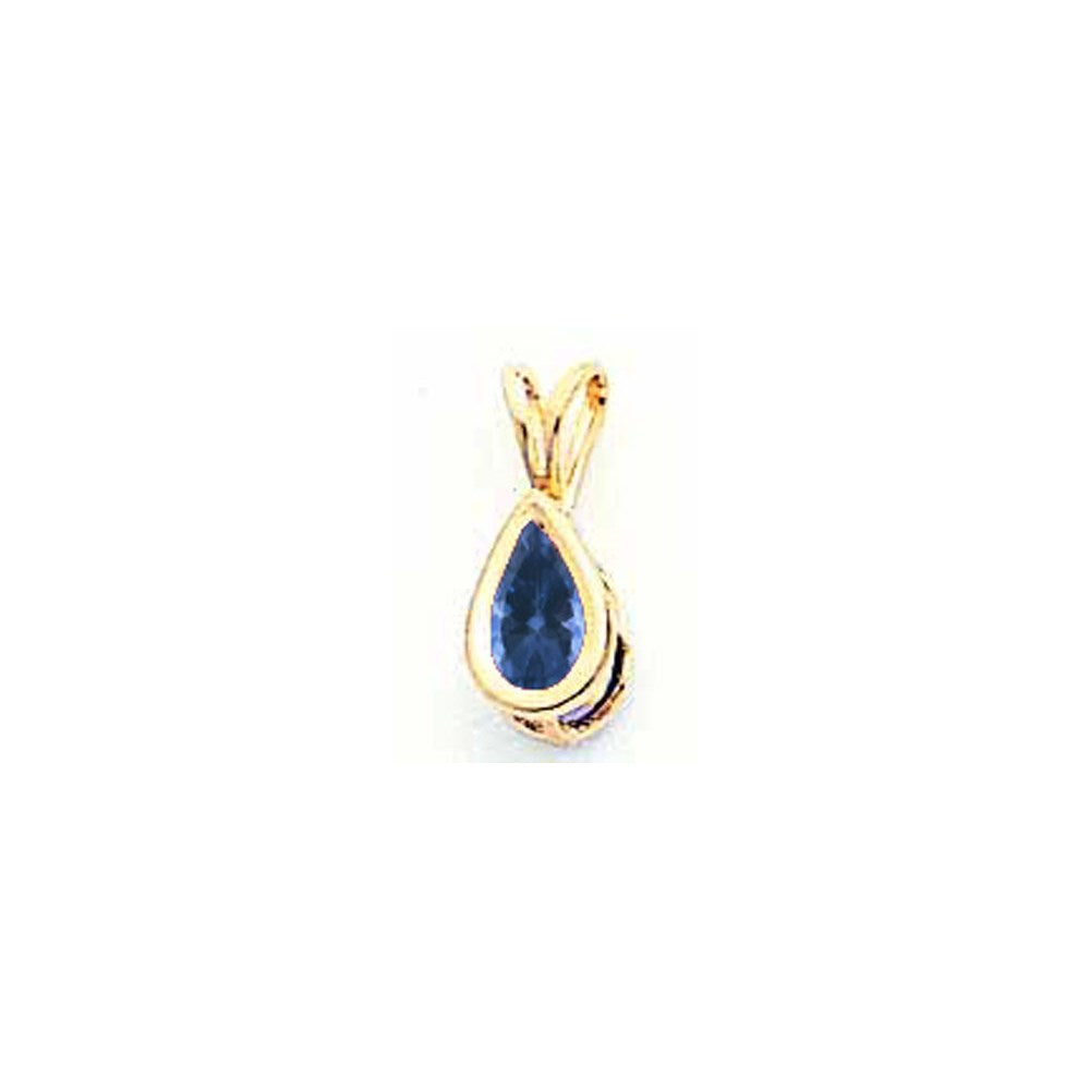 14K Gelbgold Anhänger mit Saphir im Birnenschliff (6x4mm) in Zargenfassung