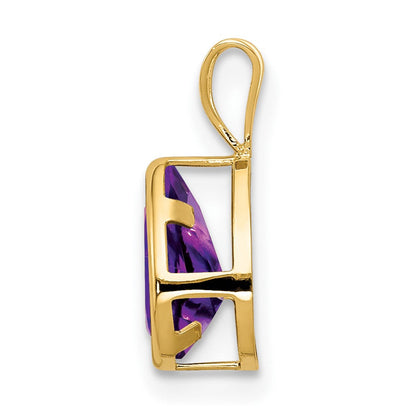 14K Gelbgold 8x5mm Birnenschliff-Amethyst Checker-Fassung-Anhänger